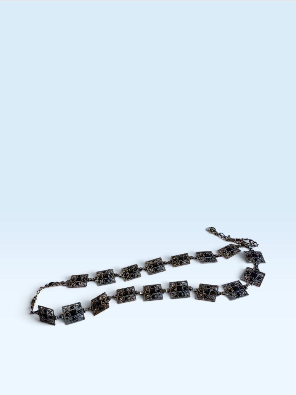 Vintage-Inspired Black Filigree Link Belt- Unbranded